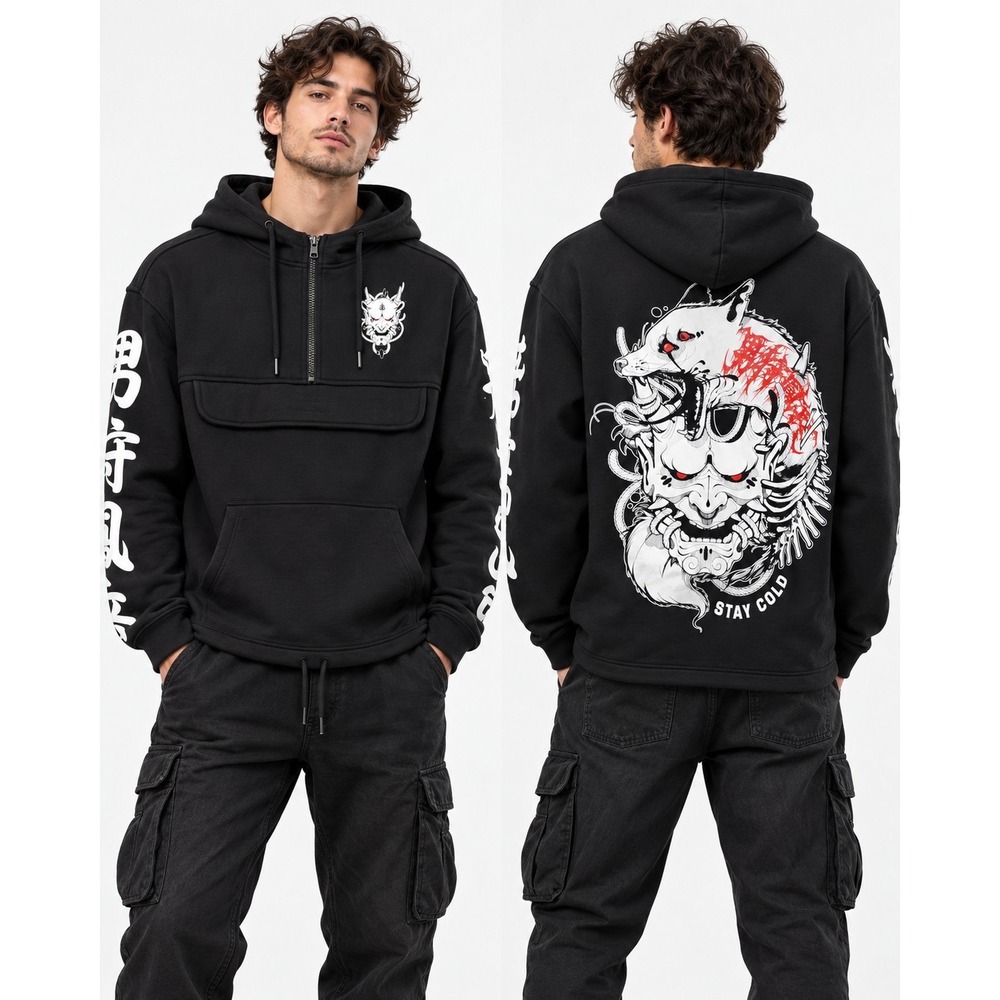 Stay Cold Gothic Hoodie Mens M  Black Long Sleeve Hooded Graphic Print
